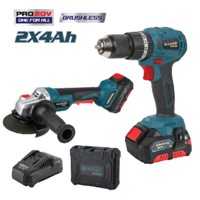 BORMANN Pro BBP9280 ΣΕΤ COMPACT BRUSHLESS, ΚΡΟΥΣΤΙΚΟ ΔΡΑΠΑΝΟ 2 ΤΑΧΥΤΗΤΩΝ, 40Nm & ΓΩΝΙΑΚΟΣ ΤΡΟΧΟΣ Φ125, 8500rpm, 2x4,0Ah